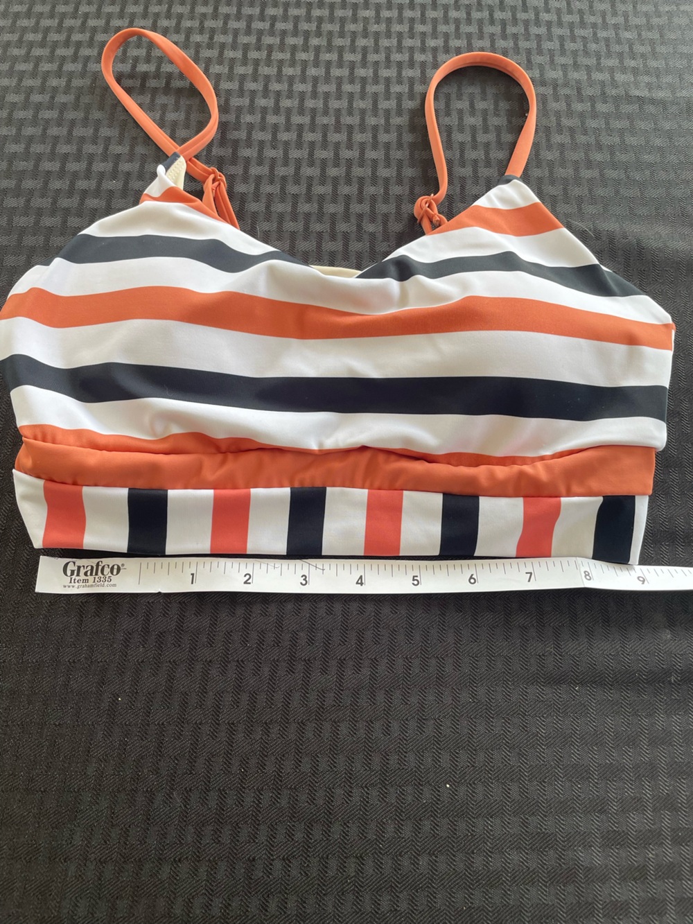 Senita Athletics Striped Swim Top in Orange, Navy & White